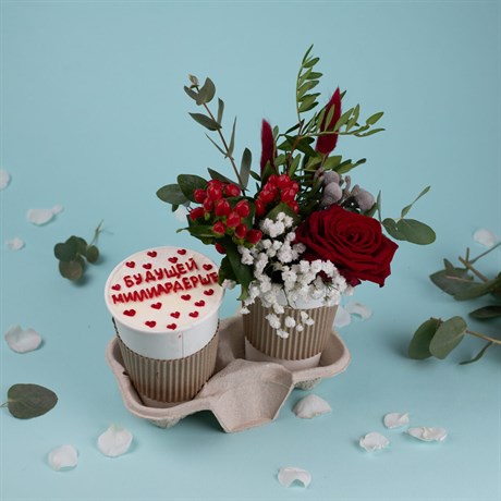 Набор букет "Красная роза с ягодами" и десерт - фото 4567