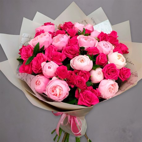 Букет из 15 пионовидных роз Розовый леденец - фото 4983