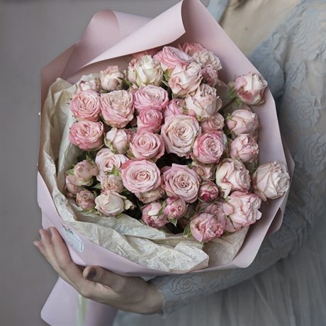 Букет роз кустовые нежно розовые 15шт - фото 5013