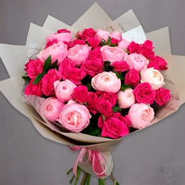 Букет из 15 пионовидных роз Розовый леденец