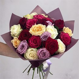 Букет цветов из 25 роз Яркое ассорти